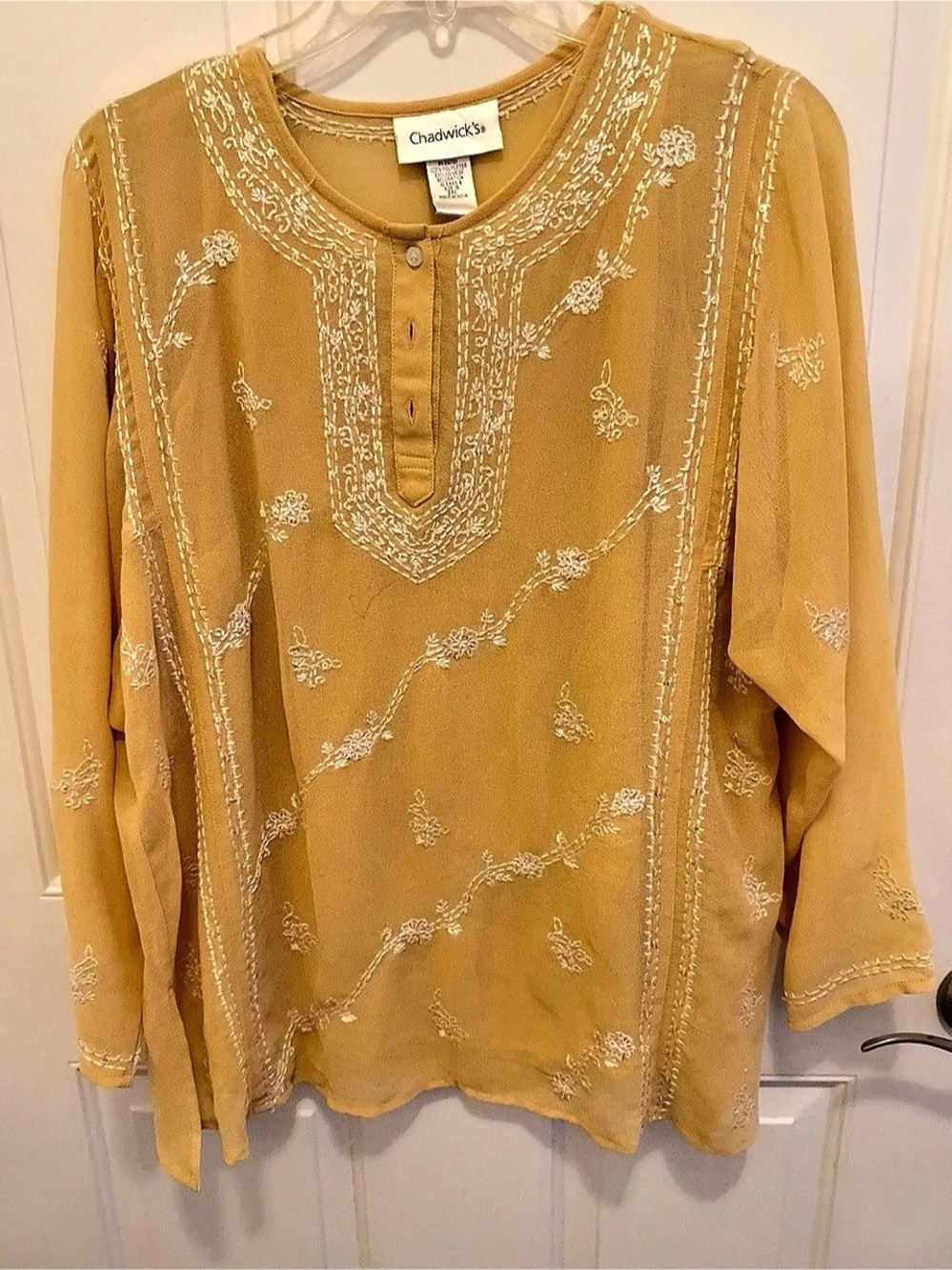 Chico's Embroidered Blouse in Yellow Size Medium